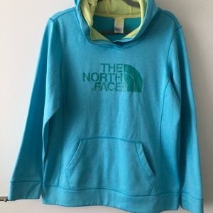 The North Face turquoise blue + yellow sweatshirt